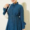 Buttoned Belted Dress with Trousers Petrol all'ingrosso dress view 2 - Hicabistan fabbrica Turchia
