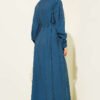Buttoned Belted Dress with Trousers Petrol all'ingrosso dress view 3 - Hicabistan fabbrica Turchia
