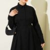 Buttoned Belted Dress with Trousers Black all'ingrosso dress view 2 - Hicabistan fabbrica Turchia