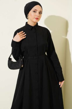 Alternative view of Buttoned Belted Dress with Trousers Black