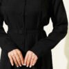 Buttoned Belted Dress with Trousers Black all'ingrosso dress view 4 - Hicabistan fabbrica Turchia