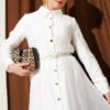 Buttoned Belted Dress White wholesale dress view 2 - Hicabistan Turkey factory
