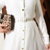 Buttoned Belted Dress White wholesale dress view 4 - Hicabistan Turkey factory