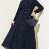 Buttoned Belted Dress Navy Blue all'ingrosso dress - Hicabistan fabbrica Turchia