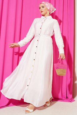 Buttoned Belted Dress Pink groothandel dress - Hicabistan Turkije fabriek