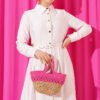 Buttoned Belted Dress Pink wholesale dress view 2 - Hicabistan Turkey factory