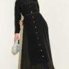 Buttoned Belted Dress Black