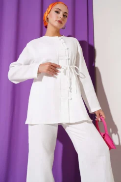 Alternative view of Brit Button-Decorated Two-Piece Set White
