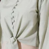 Brit Buttoned Tied Short Shirt Mint all'ingrosso shirt view 4 - Hicabistan fabbrica Turchia