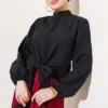 Brit Buttoned Tied Short Shirt Black بالجملة shirt - Hicabistan مصنع تركيا