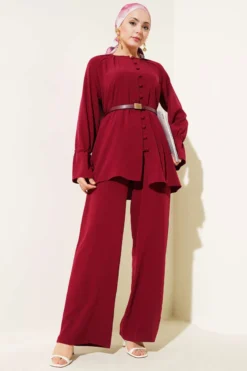 Alternative view of Brit Buttoned Wrist Tunic Two-Piece Set Burgundy
