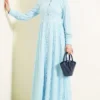 Brit Buttoned Lace Evening Dress Baby Blue