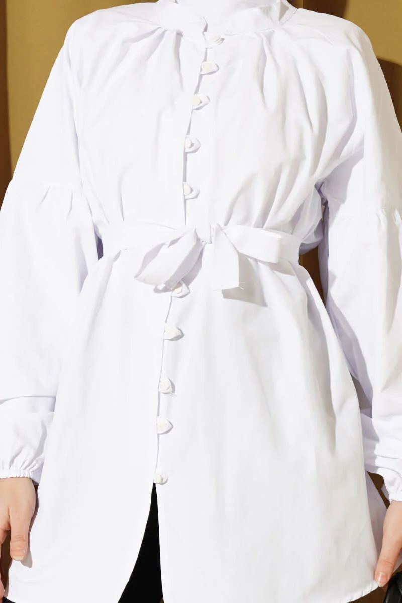 Brit Buttoned Mandarin Collar Poplin Shirt White en gros shirt view 4 - Hicabistan usine Turquie