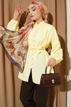 Brit Buttoned Mandarin Collar Poplin Shirt Yellow