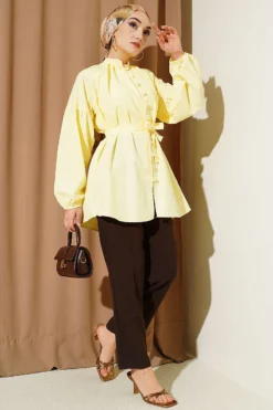 Alternative view of Brit Buttoned Mandarin Collar Poplin Shirt Yellow