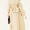 Brit Buttoned Pleated Skirt Set Beige