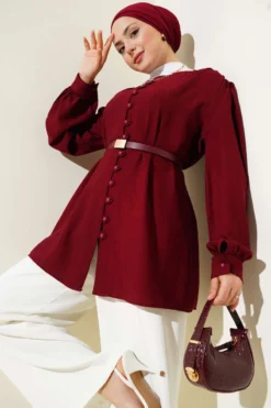 Brit Buttoned V-Neck Shirt Burgundy