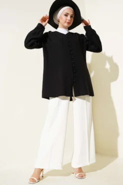 Alternative view of Brit Buttoned V-Neck Shirt Black