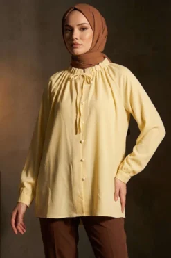 Buttoned Collar Tied Tunic Yellow