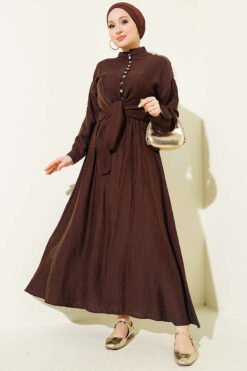 Brit Buttoned Cord Tied Skirt Set Brown