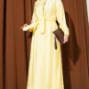 Brit Buttoned Cord Tied Skirt Set Yellow