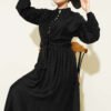 Brit Buttoned Cord Tied Skirt Set Black