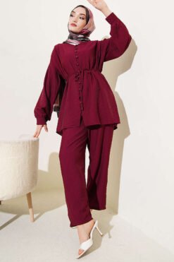 Alternative Ansicht von Brit Buttoned V-Neck Two-Piece Set Burgundy