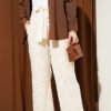 Embroidered Waist Belt Pants Beige