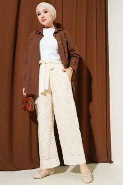 Alternatieve weergave van Embroidered Waist Belt Pants Beige