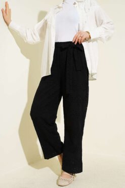 Embroidered Waist Belt Pants Black