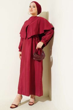 Cross Cape Detailed Modal Dress Burgundy