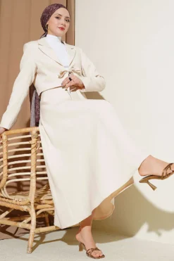 Jacketed Tied Two-Piece Set Beige