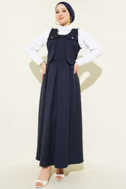 Pocket Detailed Jumper Dress Navy Blue