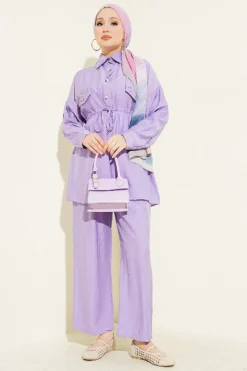 Pocket Flap Waist Tunic Two-Piece Set Lilac wholesale clothing set view 2 - Hicabistan Turkey factory