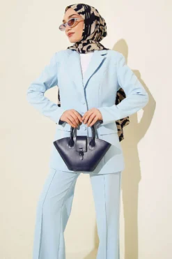 Blazer Jacket with Pocket Two-Piece Set Baby Blue