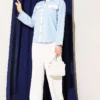 Pocket Flap Striped Short Shirt Baby Blue all'ingrosso shirt view 2 - Hicabistan fabbrica Turchia