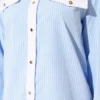 Pocket Flap Striped Short Shirt Baby Blue all'ingrosso shirt view 4 - Hicabistan fabbrica Turchia