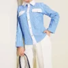 Pocket Flap Striped Short Shirt Blue