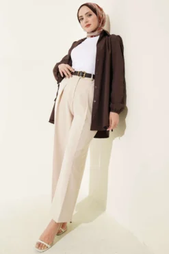 Alternative view of Pocket Flap Belted Trousers Beige