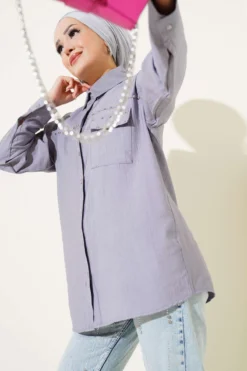Shirt with Pocket and Metal Detail Grey