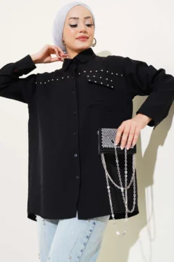 Shirt with Pocket and Metal Detail Black