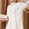 Pocket Stone Detailed Thin Striped Shirt Beige