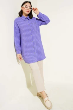 Alternative view of Pocket Stone Striped Shirt Lilac