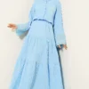 Pocket and Wrist Embroidered Crinkled Skirt Set Baby Blue en gros clothing set view 2 - Hicabistan usine Turquie