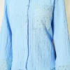Pocket and Wrist Embroidered Crinkled Skirt Set Baby Blue en gros clothing set view 4 - Hicabistan usine Turquie