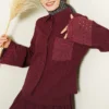 Pocket and Wrist Embroidered Crinkled Skirt Set Burgundy all'ingrosso clothing set view 2 - Hicabistan fabbrica Turchia