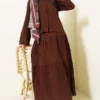 Pocket and Wrist Embroidered Crinkled Skirt Set Brown Großhandel clothing set view 2 - Hicabistan Türkei Fabrik