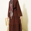 Pocket and Wrist Embroidered Crinkled Skirt Set Brown Großhandel clothing set view 3 - Hicabistan Türkei Fabrik