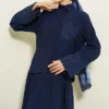Pocket and Wrist Embroidered Crinkled Skirt Set Navy Blue all'ingrosso clothing set view 2 - Hicabistan fabbrica Turchia