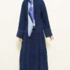 Pocket and Wrist Embroidered Crinkled Skirt Set Navy Blue all'ingrosso clothing set view 3 - Hicabistan fabbrica Turchia